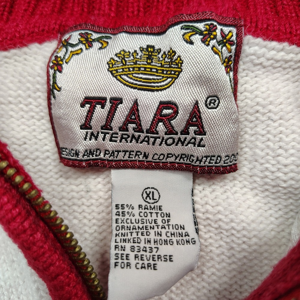 Vtg Tiara International American Flag Sequin Zip Up Cardigan Sweater‎ XL - Picture 6 of 13